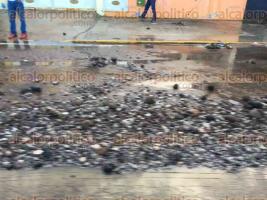 Xalapa, Ver., La lluvia de este mircoles en la capital del estado inund las laterales del puente Macuiltpetl. El agua arrastr un gran nmero de piedras a la calle que vecinos de la zona tuvieron que barrer una vez que pasaron las precipitaciones.