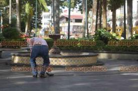 Xalapa, Ver., 28 de diciembre de 2024.-. Los boleros del parque Jurez pusieron la cartera pegada en el piso como parte de la tpica broma del Da de los Inocentes; algunos todava cayeron en el engao.